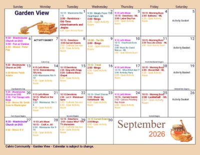 September Garden View Calendar