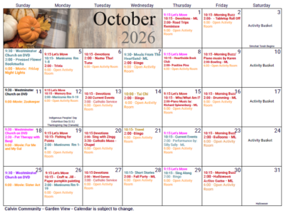 October Garden View Calendar