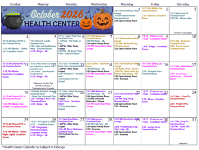 October Health Center Calendar